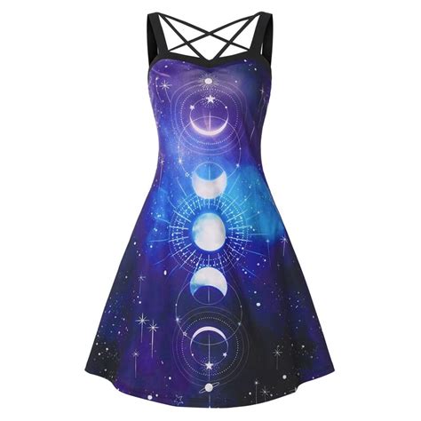 Womens Graphic Tees Summer Vintage Short Sleeve Cotton Moon and Sun Printed T Shirts Tops. . Women moon phase galaxy print crossover dress